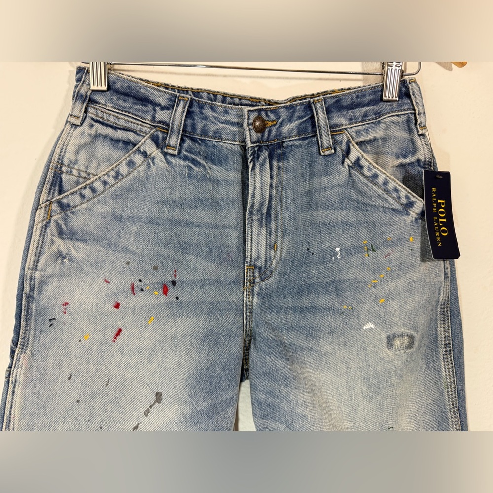 NWT POLO Ralph Lauren Boys Paint-Print Denim Carpenter Short Size 14 - Picture 4 of 11